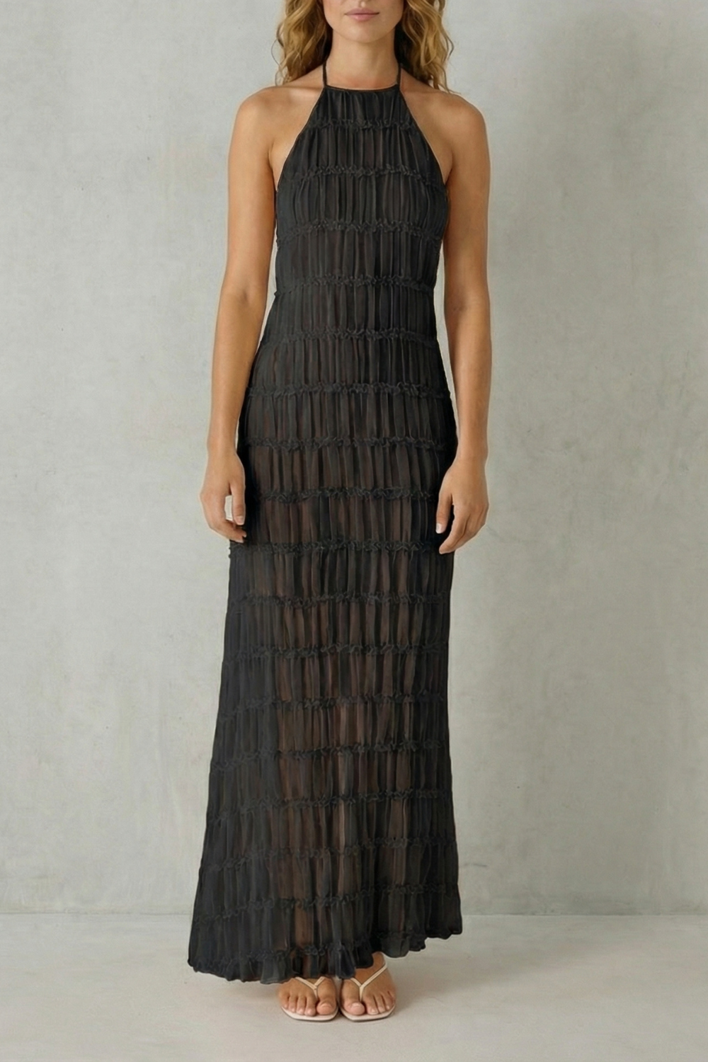 Modern Texture Women’s Backless Sculpted Texture Maxi Dress
