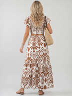 Numan | Short Flutter Sleeve Flared Skirt Midi Dress