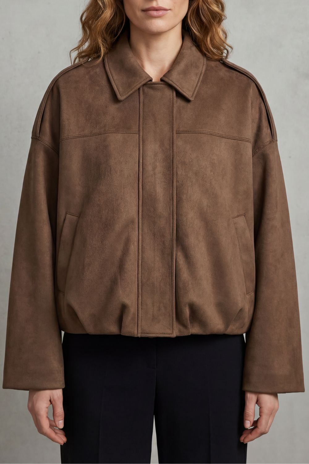 Sculpted volume | Suede bomber jacket