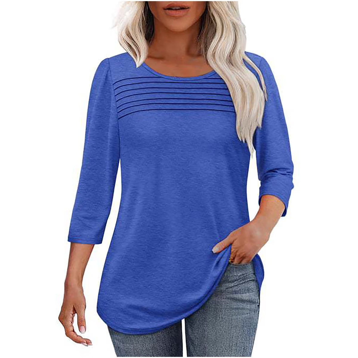 Women's 3/4 Sleeve Pleated Top Scoop Neck Casual Everyday Top