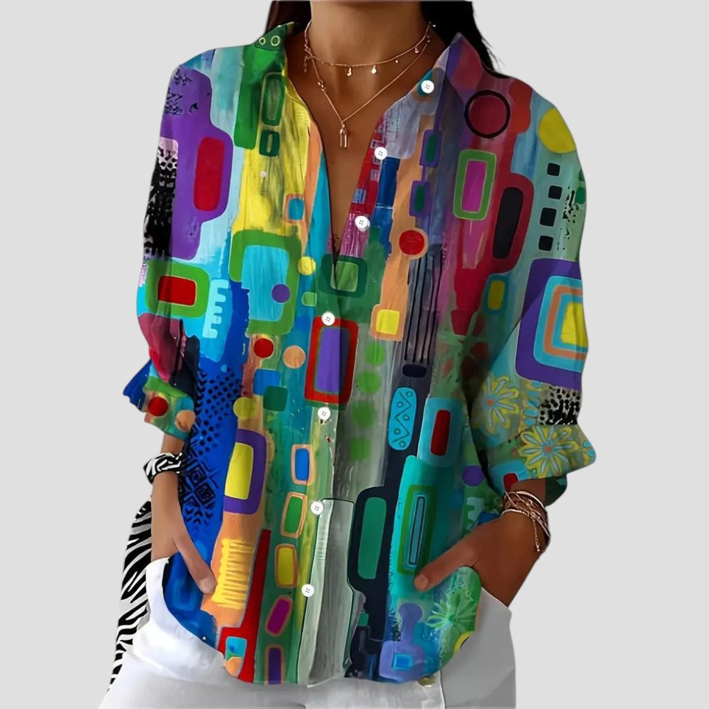 Elegant Blouse with Geometric Pattern - Multicolour