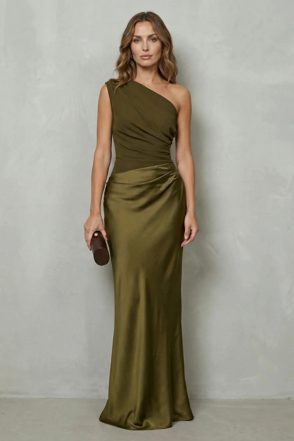Asymmetric Satin Drape Evening Gown