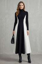 Sculpted Contrast Flow Turtleneck Dress