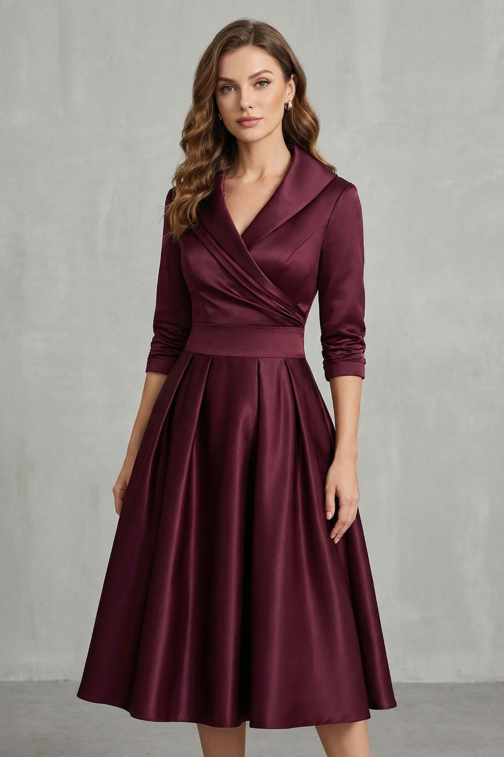 Draped Collar Elegance Midi Dress
