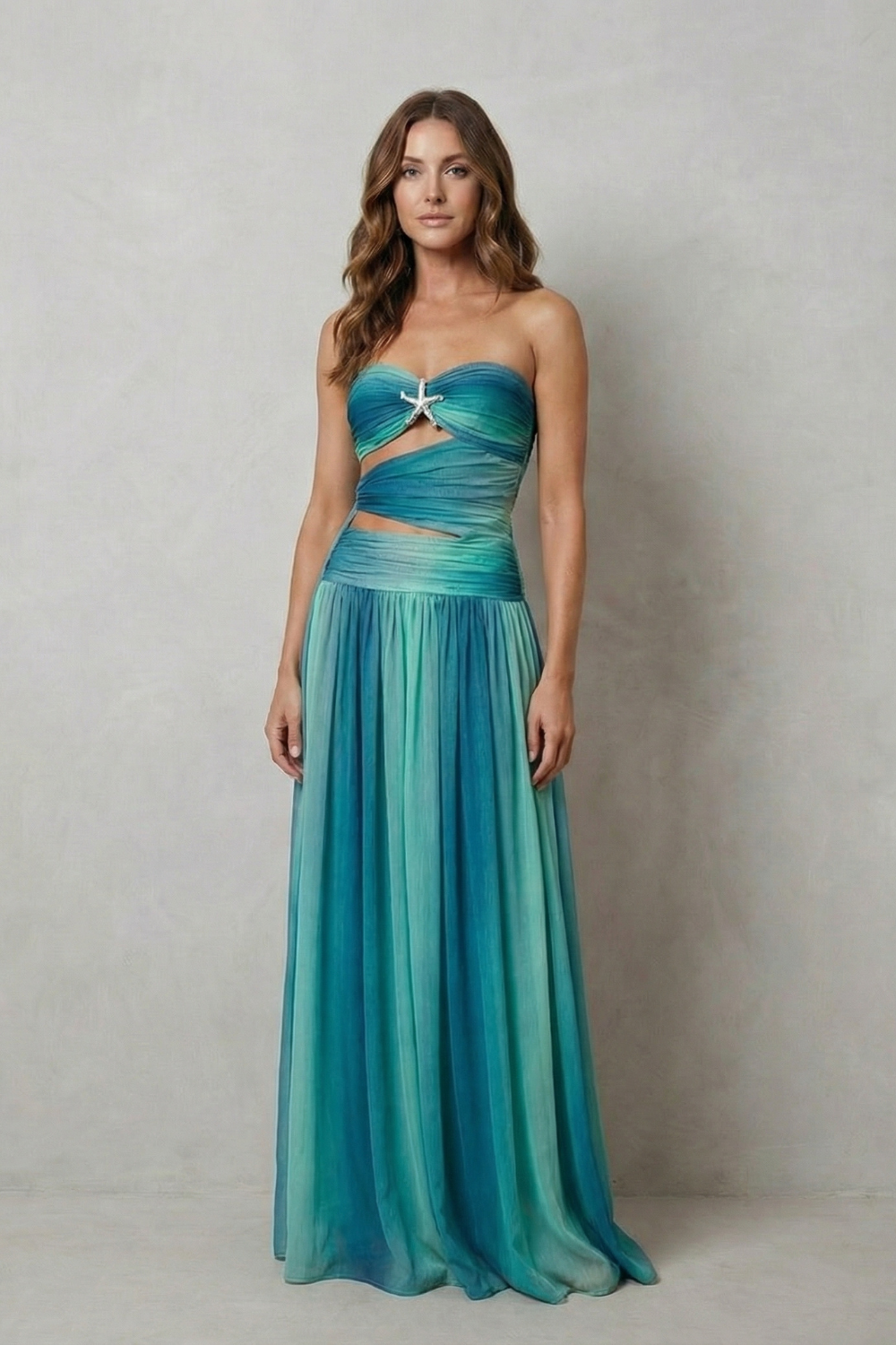 Sunset Ombré Allure Strapless Maxi Dress