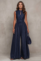 Seravelle – Striped elegant keyhole – Wide leg jumpsuit