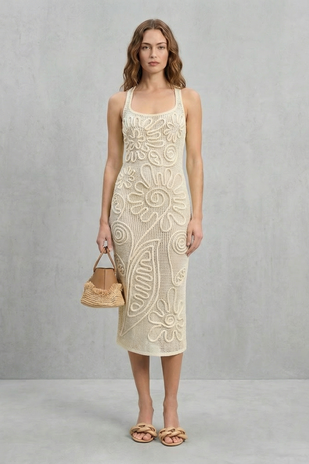 Sculpted Crochet Bloom Textured Midi Dress