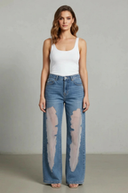 Vintage Mesh Patchwork Wide-leg Jeans