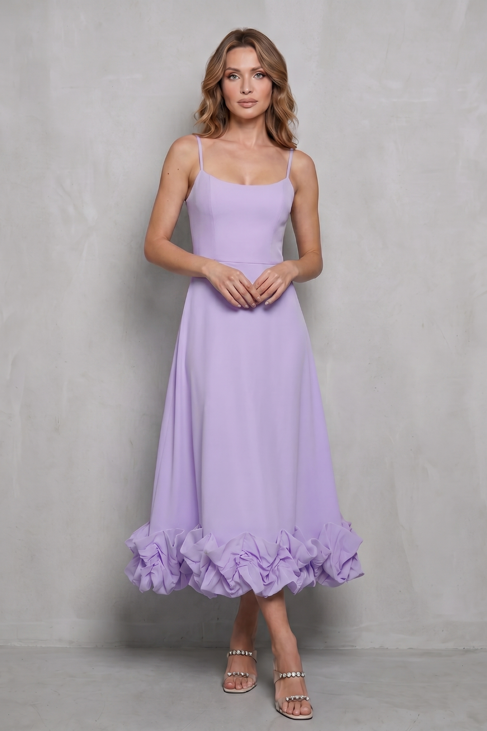 Romantic Ruffle Hem Sleeveless Midi Dress
