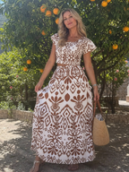 Numan | Short Flutter Sleeve Flared Skirt Midi Dress