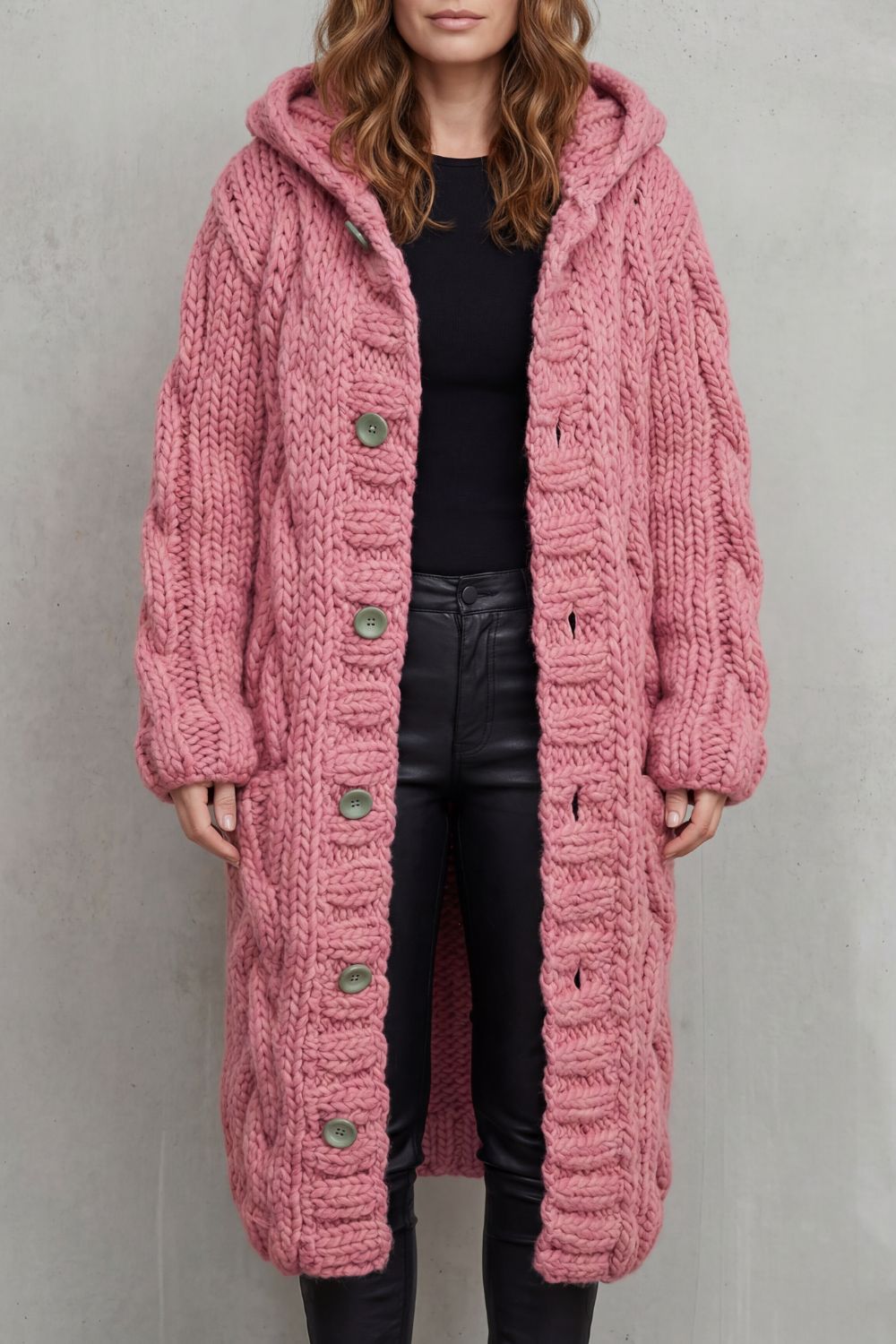 Oversized cable knit | Hooded cardigan coat