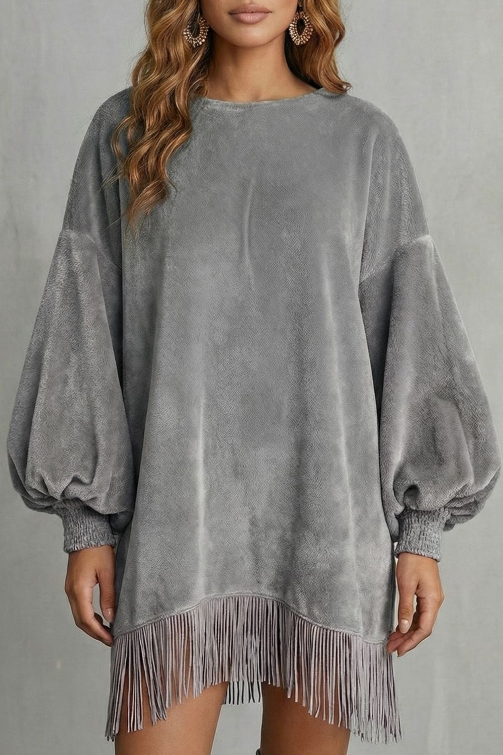 Voluminous Sleeves Fringe Mini Dress