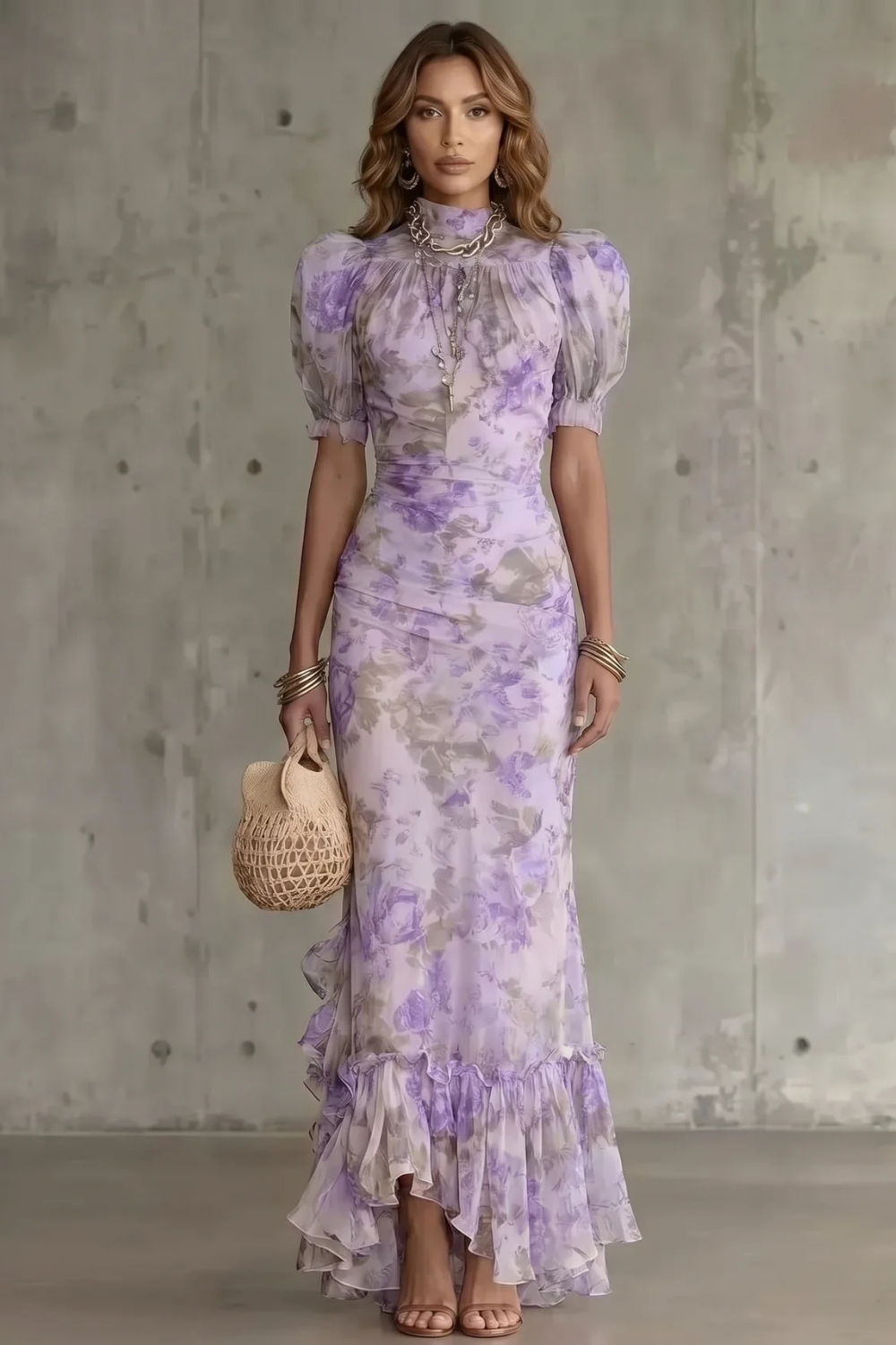 Romantic Floral Silhouette Maxi Dress
