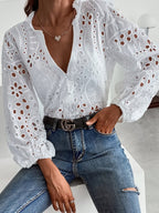 Embroidered Long-Sleeve Blouse - White