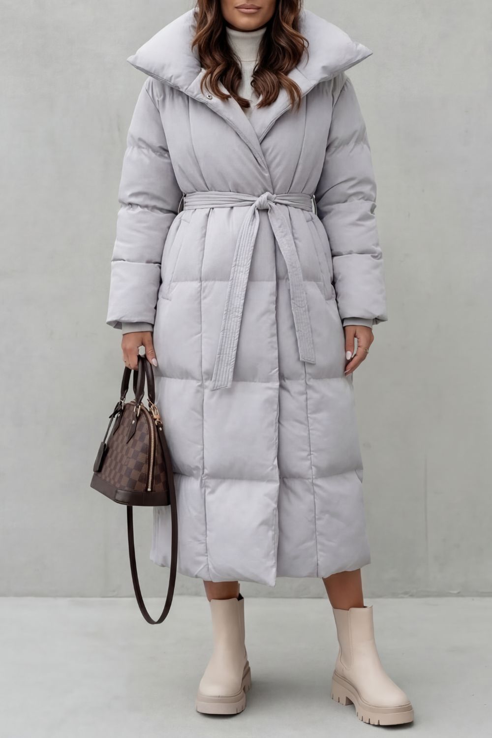 Belted silhouette | Long padded puffer coat