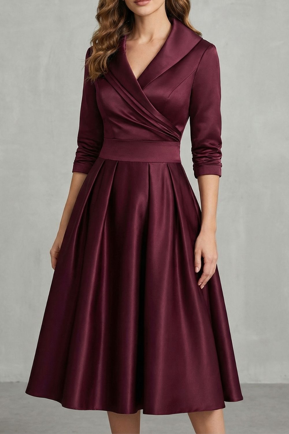 Draped Collar Elegance Midi Dress