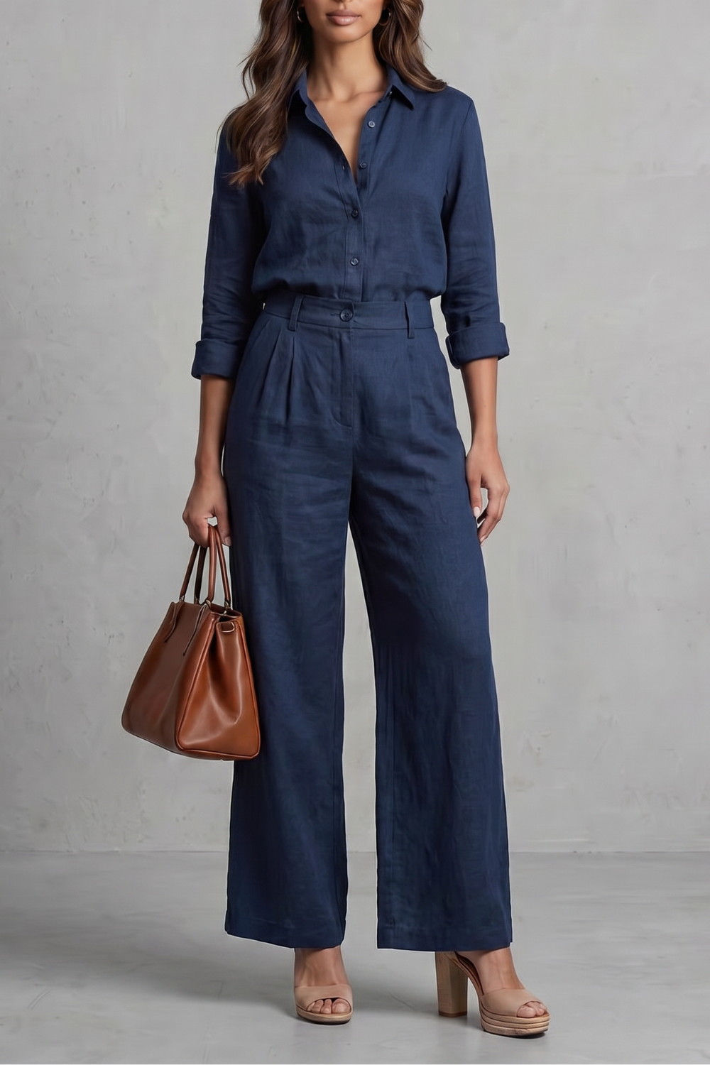Soft Linen Finish Wide-leg Co-ord Set