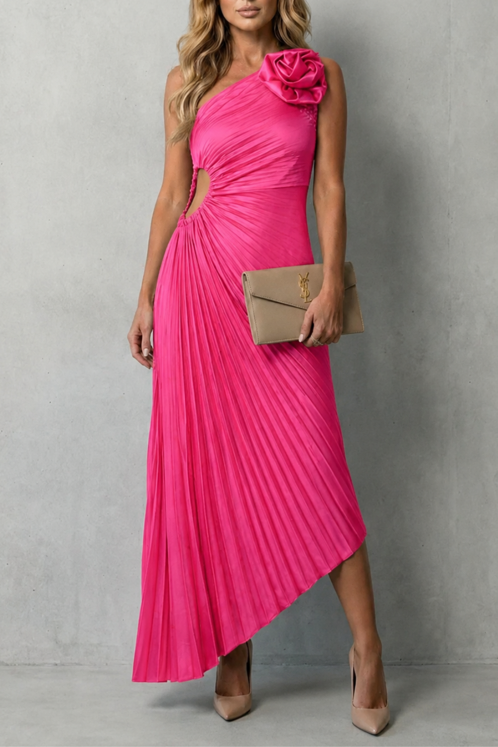 Statement Elegance Women’s One-Shoulder Pleated Maxi Dress