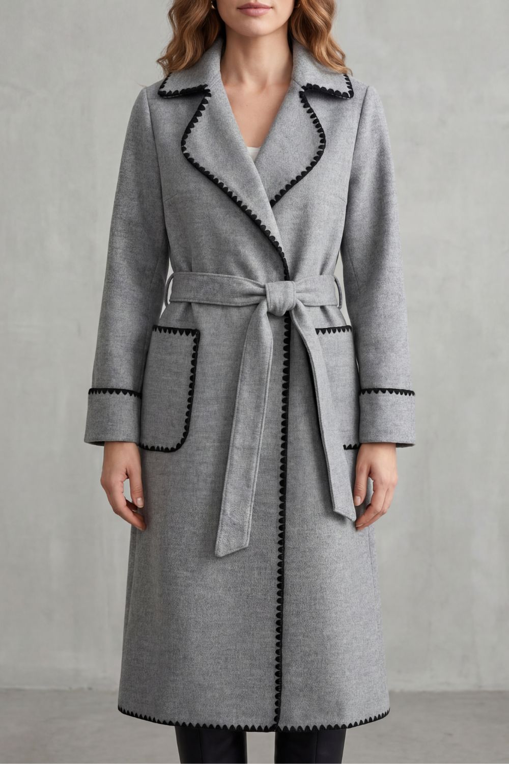 Contrast trim | Longline belted coat