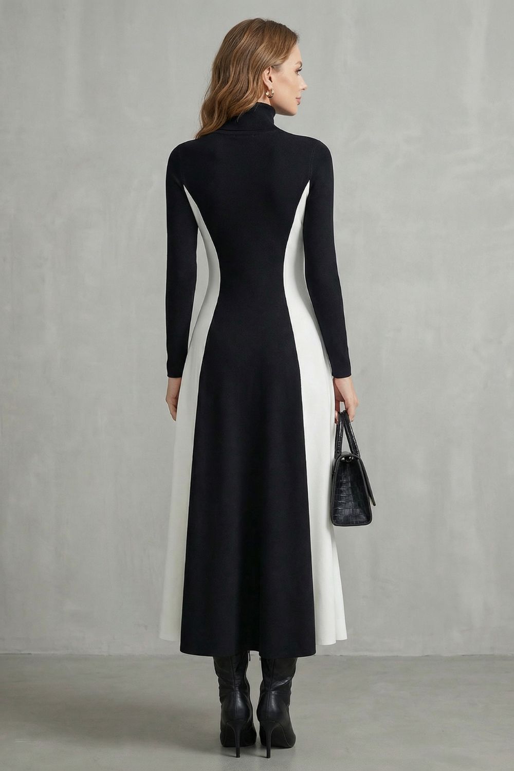 Sculpted Contrast Flow Turtleneck Dress