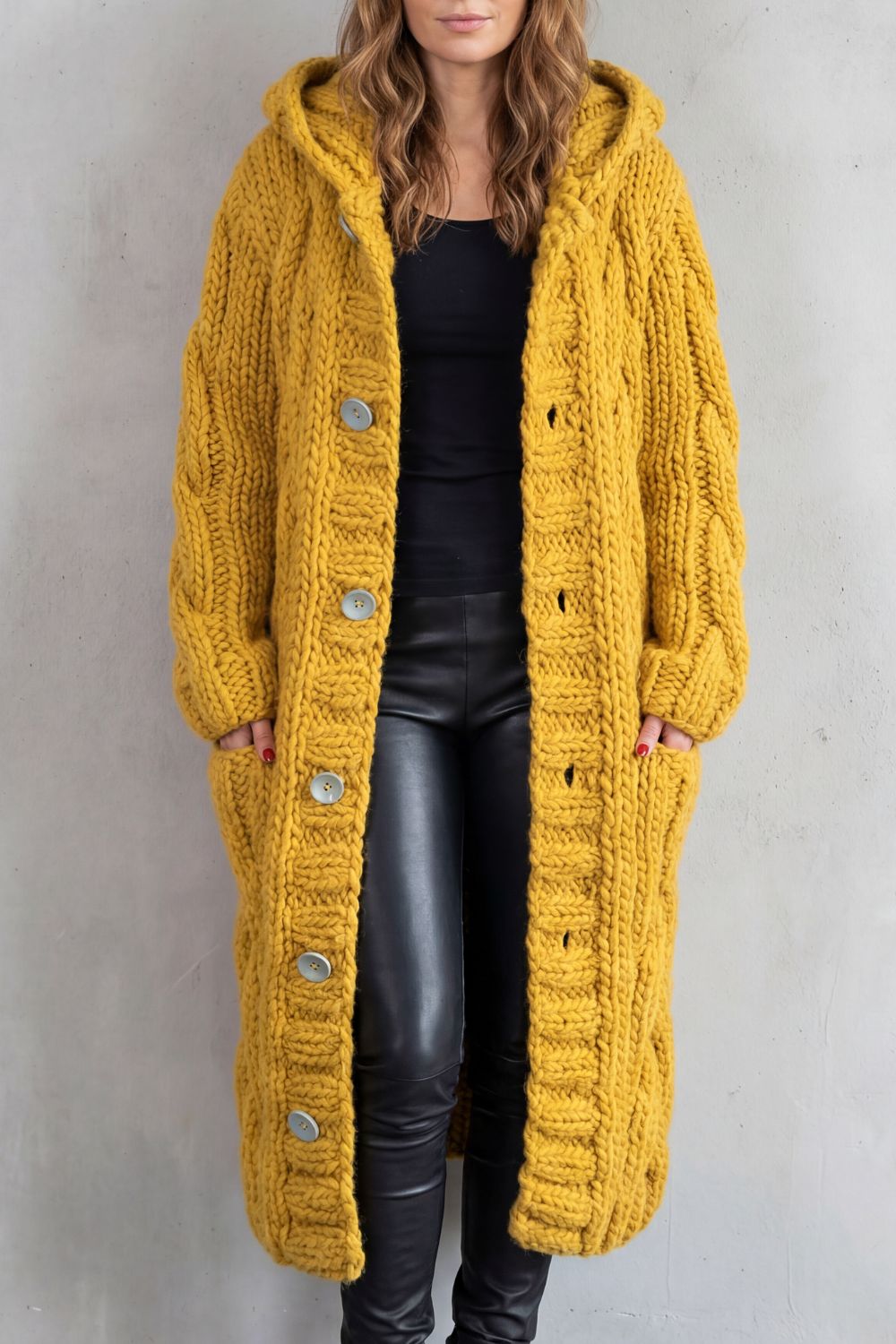 Oversized cable knit | Hooded cardigan coat