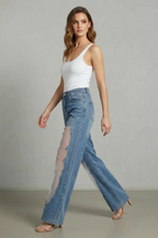Vintage Mesh Patchwork Wide-leg Jeans