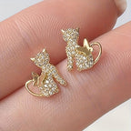 Golden Cat Zirconia Butterfly Stud Earrings