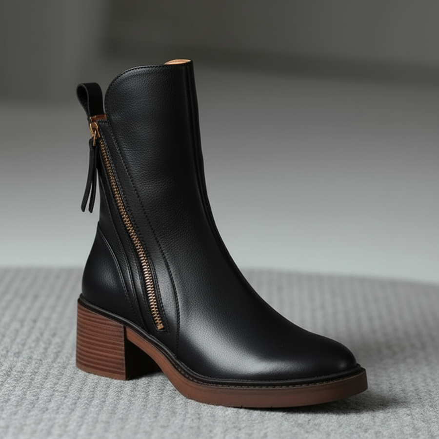 Marcel | Black Leather Ankle Boots with Comfortable Heel