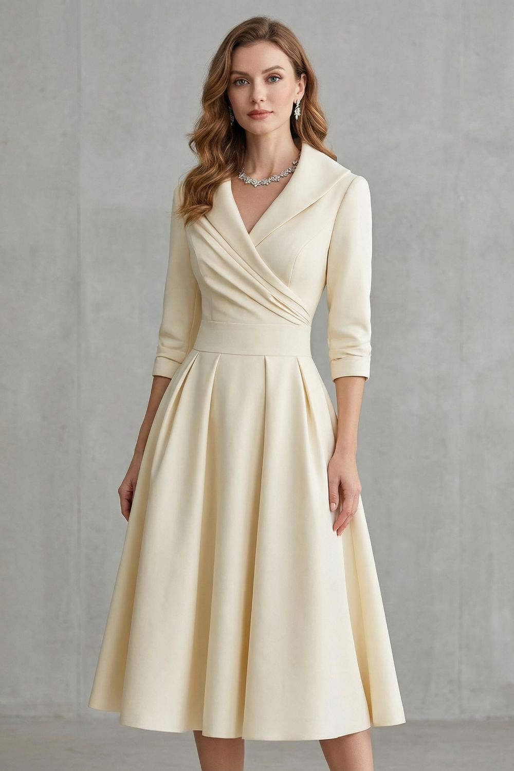 Draped Collar Elegance Midi Dress