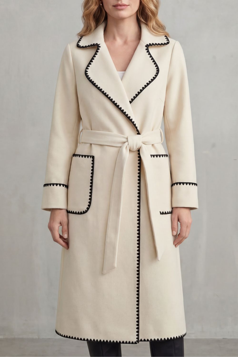 Contrast trim | Longline belted coat