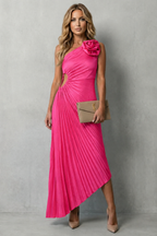Statement Elegance Women’s One-Shoulder Pleated Maxi Dress