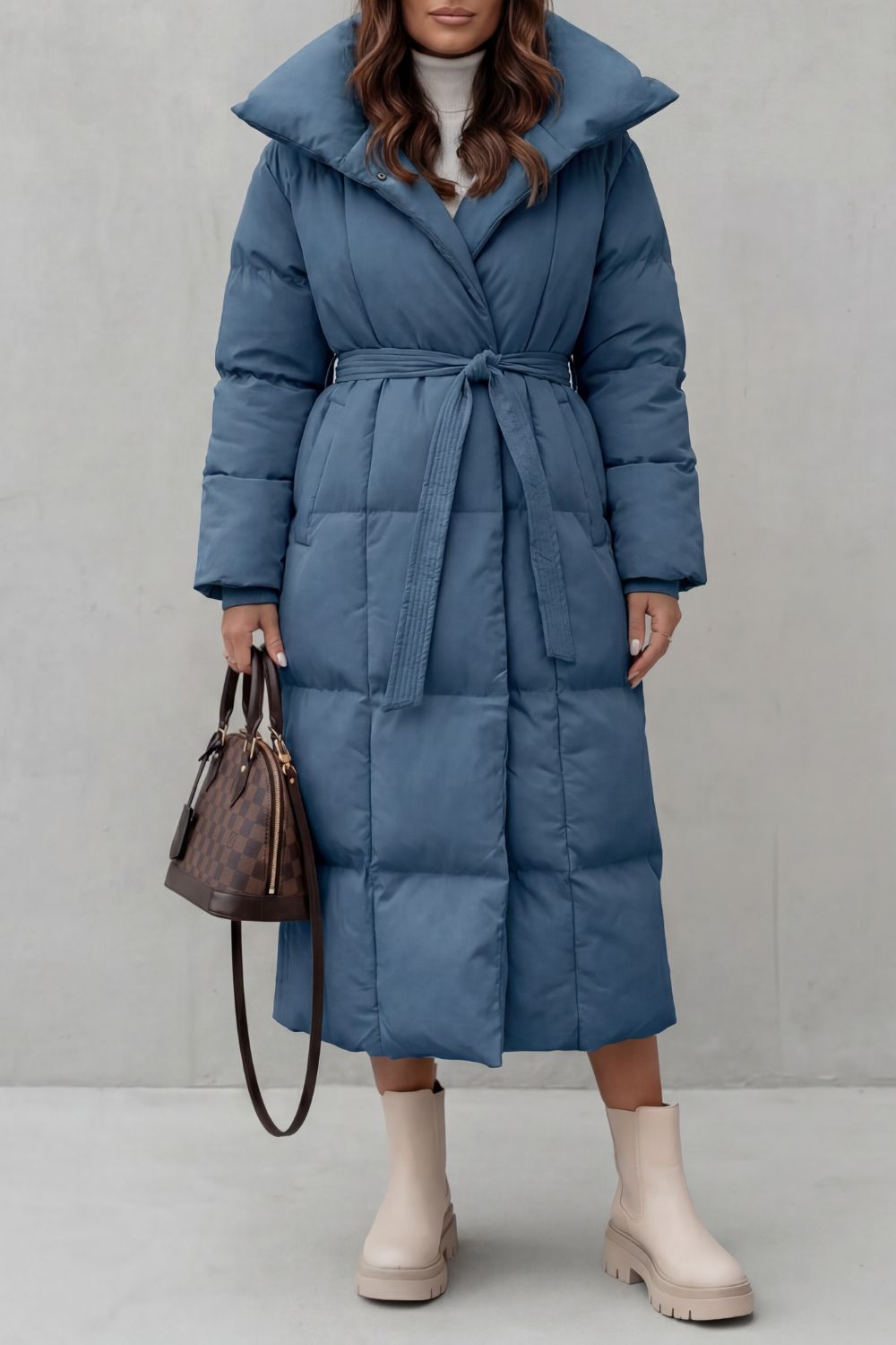 Belted silhouette | Long padded puffer coat