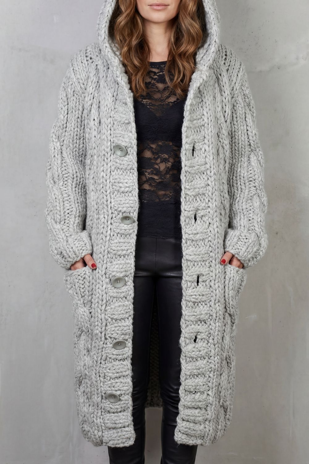 Oversized cable knit | Hooded cardigan coat