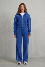 Urban Edge Piped Zip Jacket & Wide-Leg Pants Set