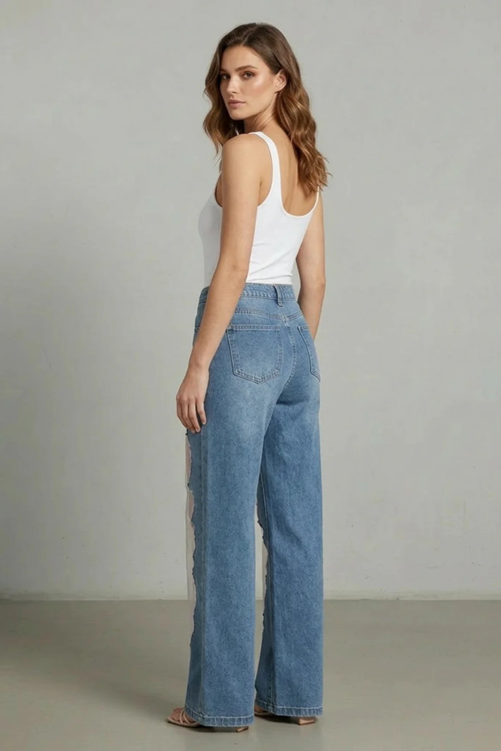 Vintage Mesh Patchwork Wide-leg Jeans