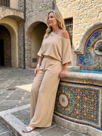 Siomara | One Shoulder Wide Sleeve Top And Wide Leg Pants Set