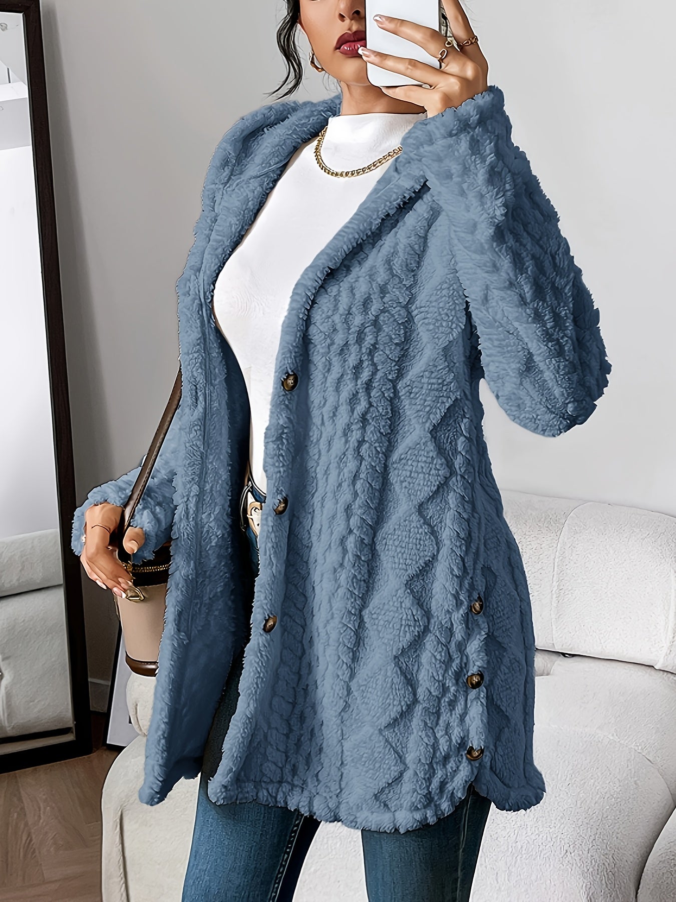 Adriana | Women's Coat with Hood and Button Closure
