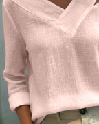 Women's Asymmetric V-Neck Long Sleeve Linen Look Top