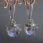Vintage Moonstone Dragonfly Earrings