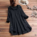 Women's Hooded Tunic Top Long Sleeve Button Hem Shirt - Black