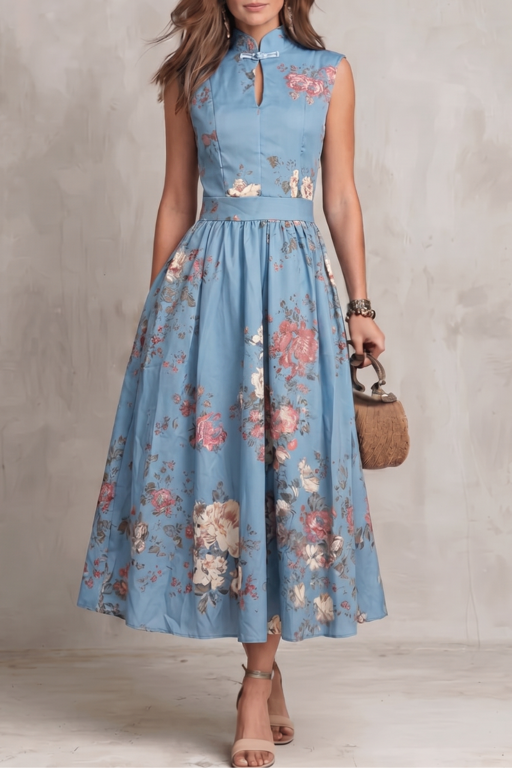 Vintage Floral Elegance Midi Dress