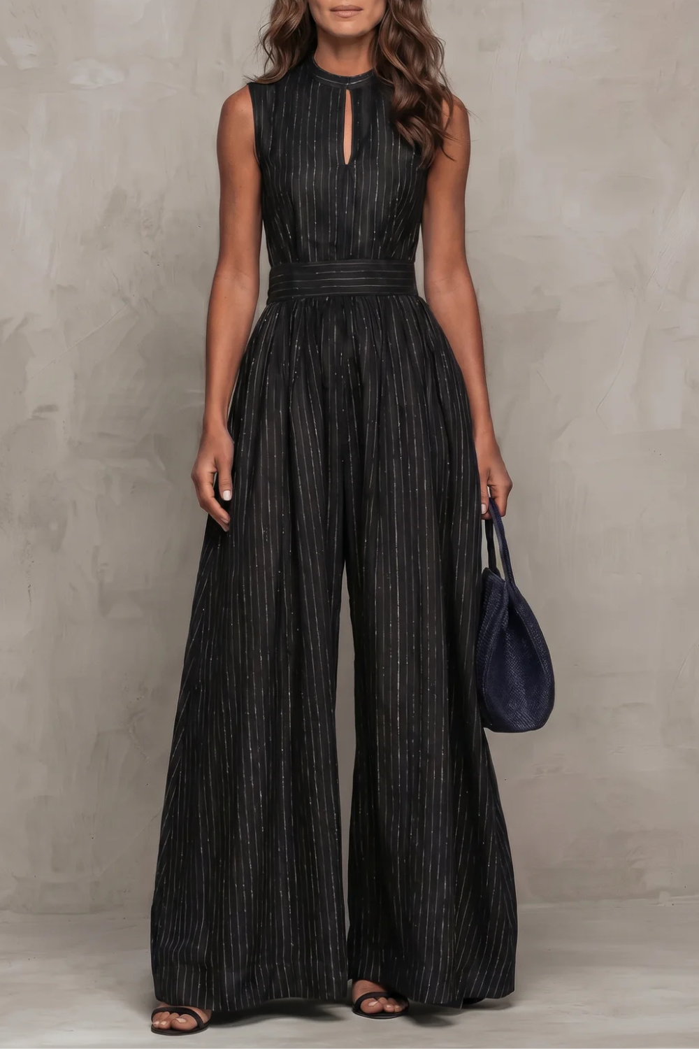 Striped elegant keyhole | Wide leg jumpsuit