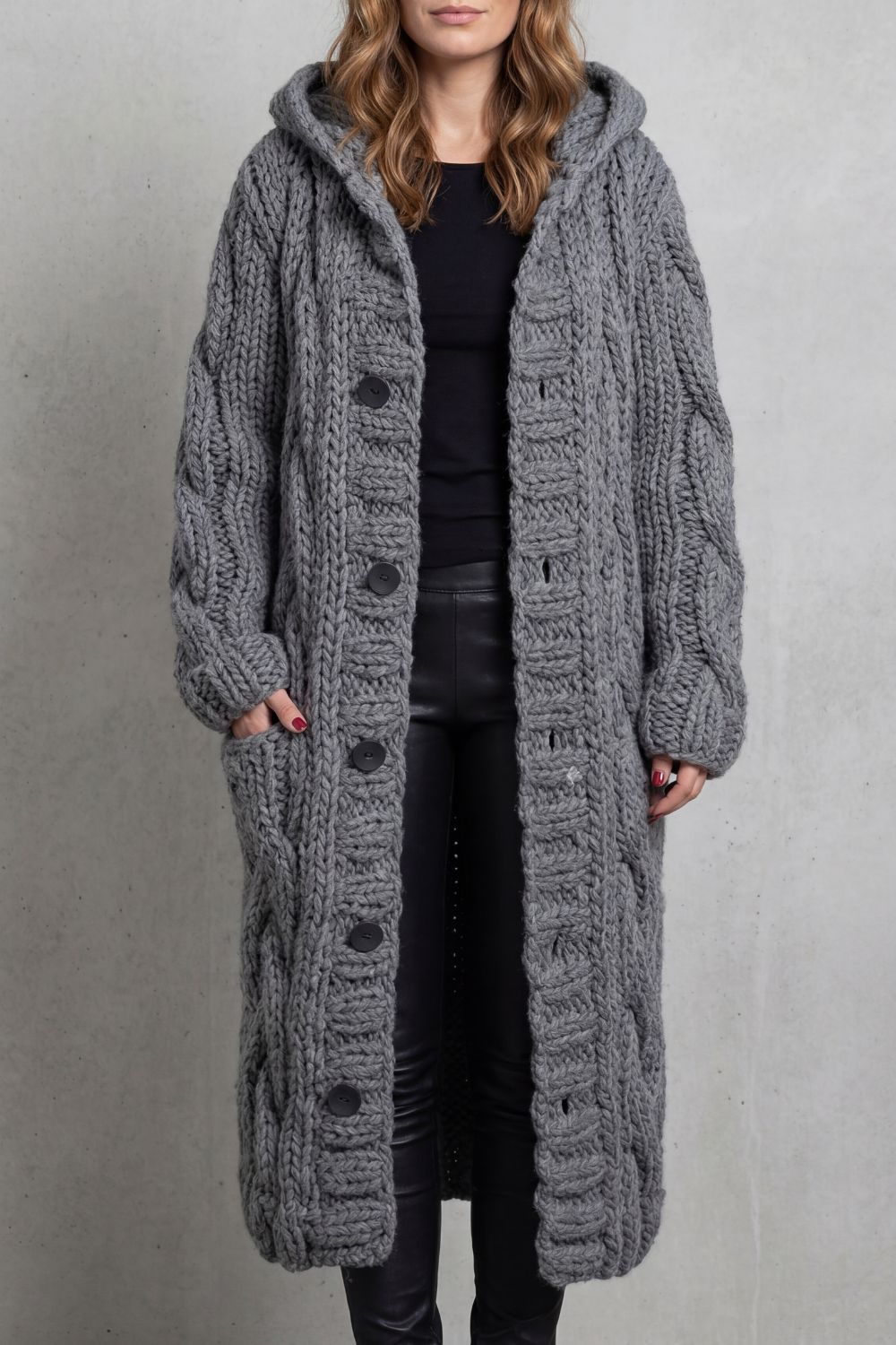 Oversized cable knit | Hooded cardigan coat