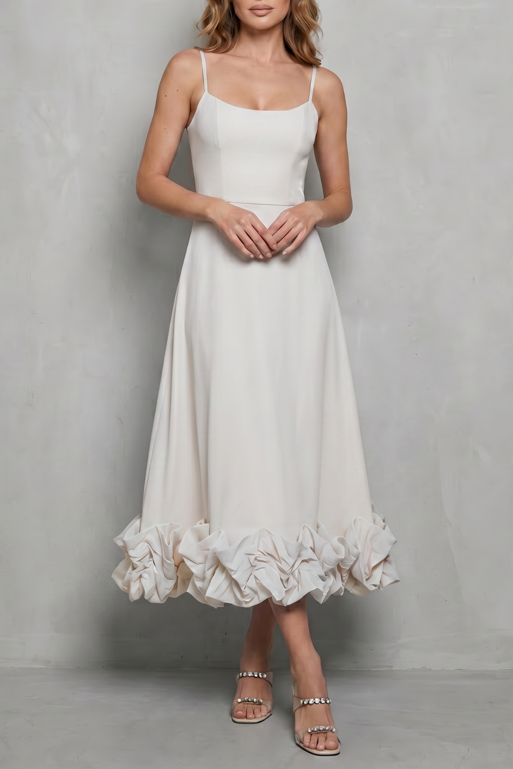 Romantic Ruffle Hem Sleeveless Midi Dress