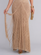 Zephyra | Halter Neck Crochet Fringe Detail Maxi Dress