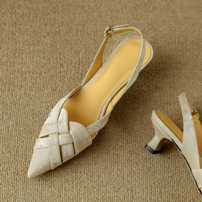 Kaelis Woven Leather Slingback Heels