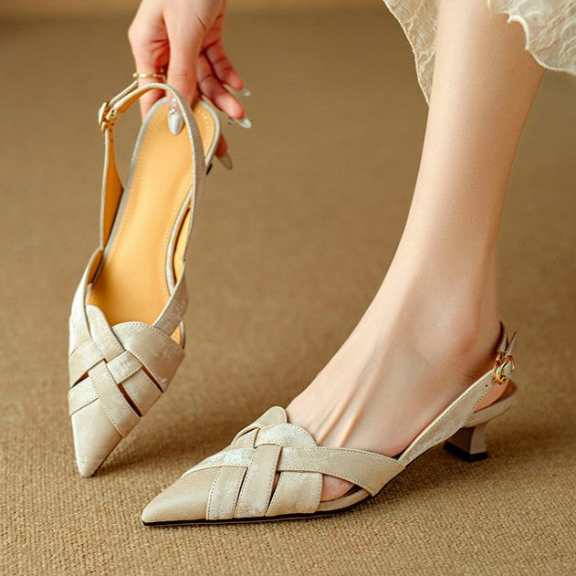 Kaelis Woven Leather Slingback Heels