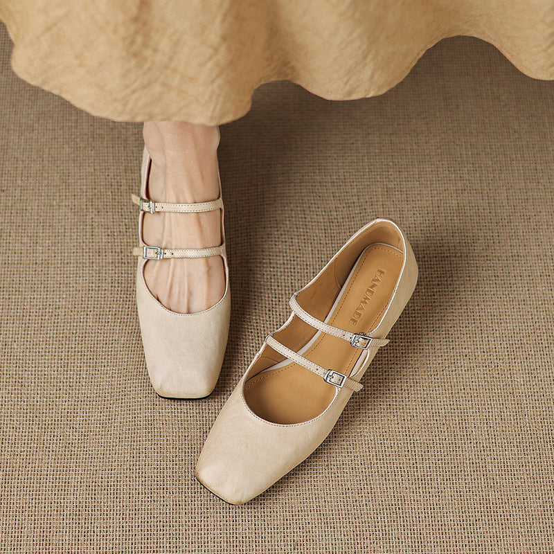Aurelle Dual Strap Leather Mary-Janes