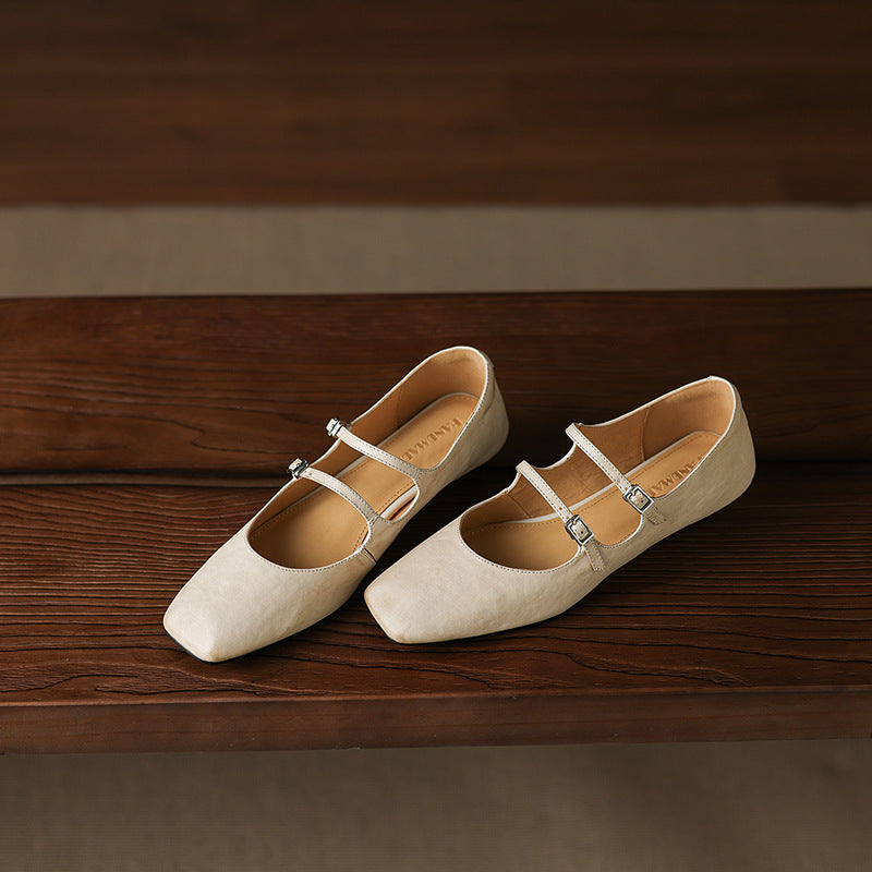 Aurelle Dual Strap Leather Mary-Janes