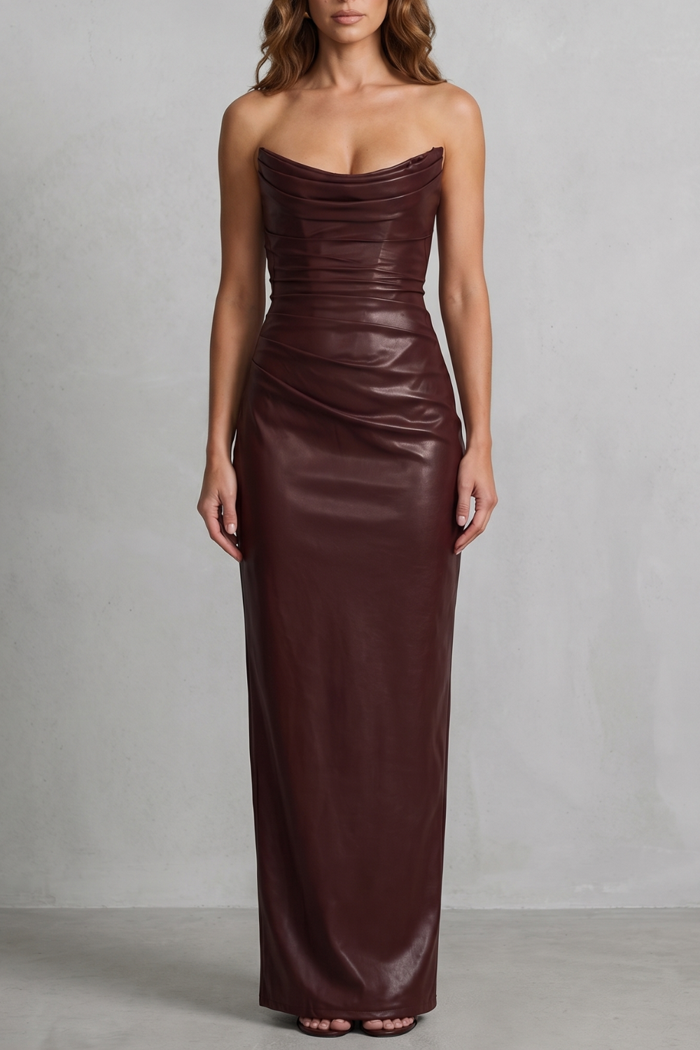 Sculpted Faux Leather Maxi Dress